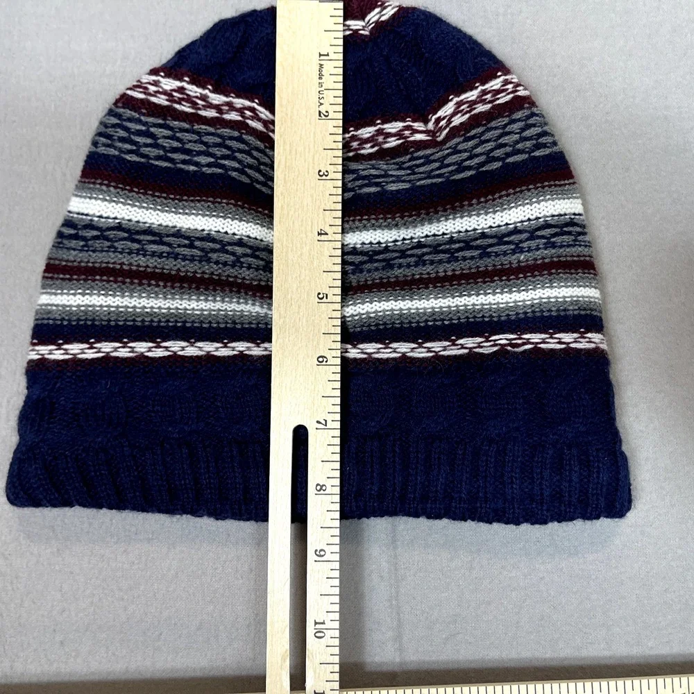 John‎ Bartlett Beanie hat Blue White Maroon Striped NEW
